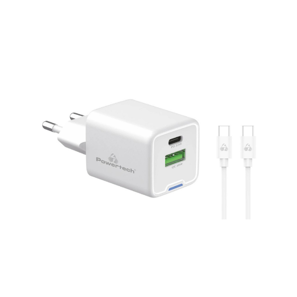 Picture of Powertech Wall Charger GaN II with Type C Cable 33W PT-1224 - White 