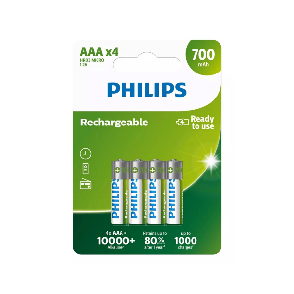 Εικόνα της Philips Επαναφορτιζόμενες Μπαταρίες AAA 1.2V 700mah - 4τμχ