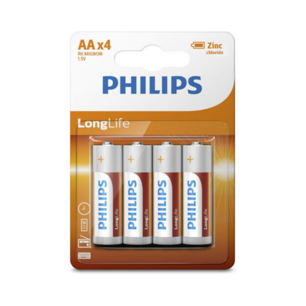 Picture of Philips Batteries Zinc Chloride LongLife AA 1.5V 4pcs R6