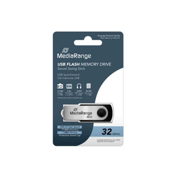 Εικόνα της MediaRange MR911 32GB USB 2.0 Flash Drive - Ασημί/Μαύρο