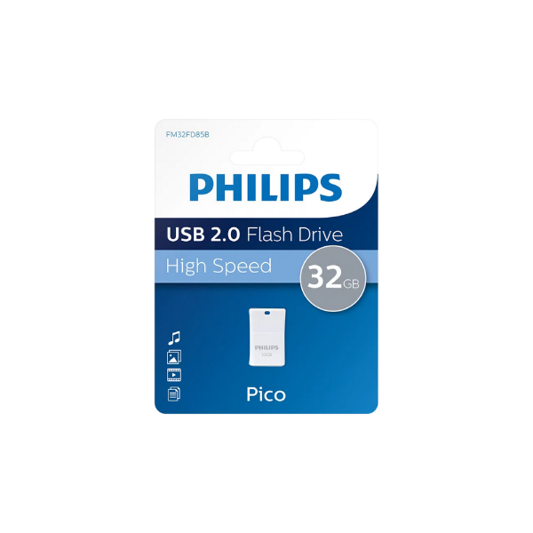 Picture of Philips Pico 32GB USB 2.0 Flash Drive - White