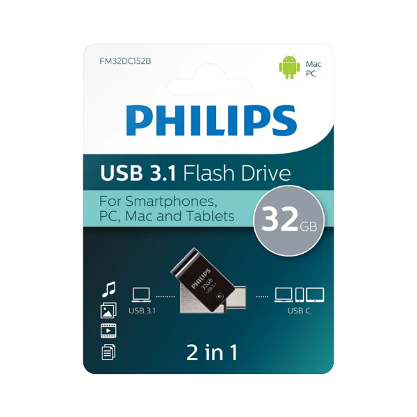 Εικόνα της Philips 2-in-1 32GB USB 3.1 Flash Drive - Μαύρο